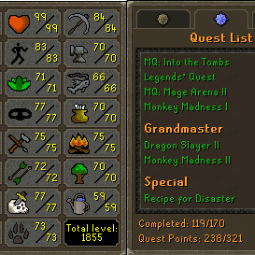Main | Staker | TTL: 1855 | CL: 123 | QP: 238 [99 MAGE, 99 RAN, 99 STR, B Gloves, Defender, DS2, Fire Cape, Piety, Void + MORE!] - Jagex launcher-ACCN-OSRS1672 0
